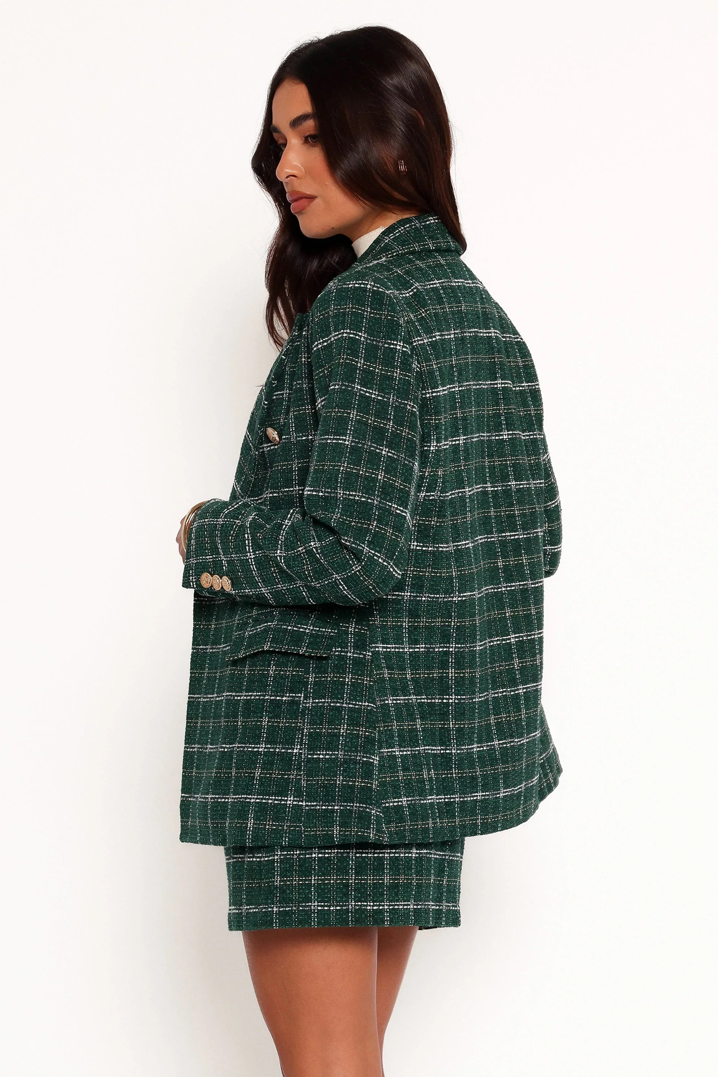 Jules Twill Plaid Blazer Green