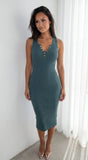 Milana Henley Ribbed Midi Dress Hunter Green