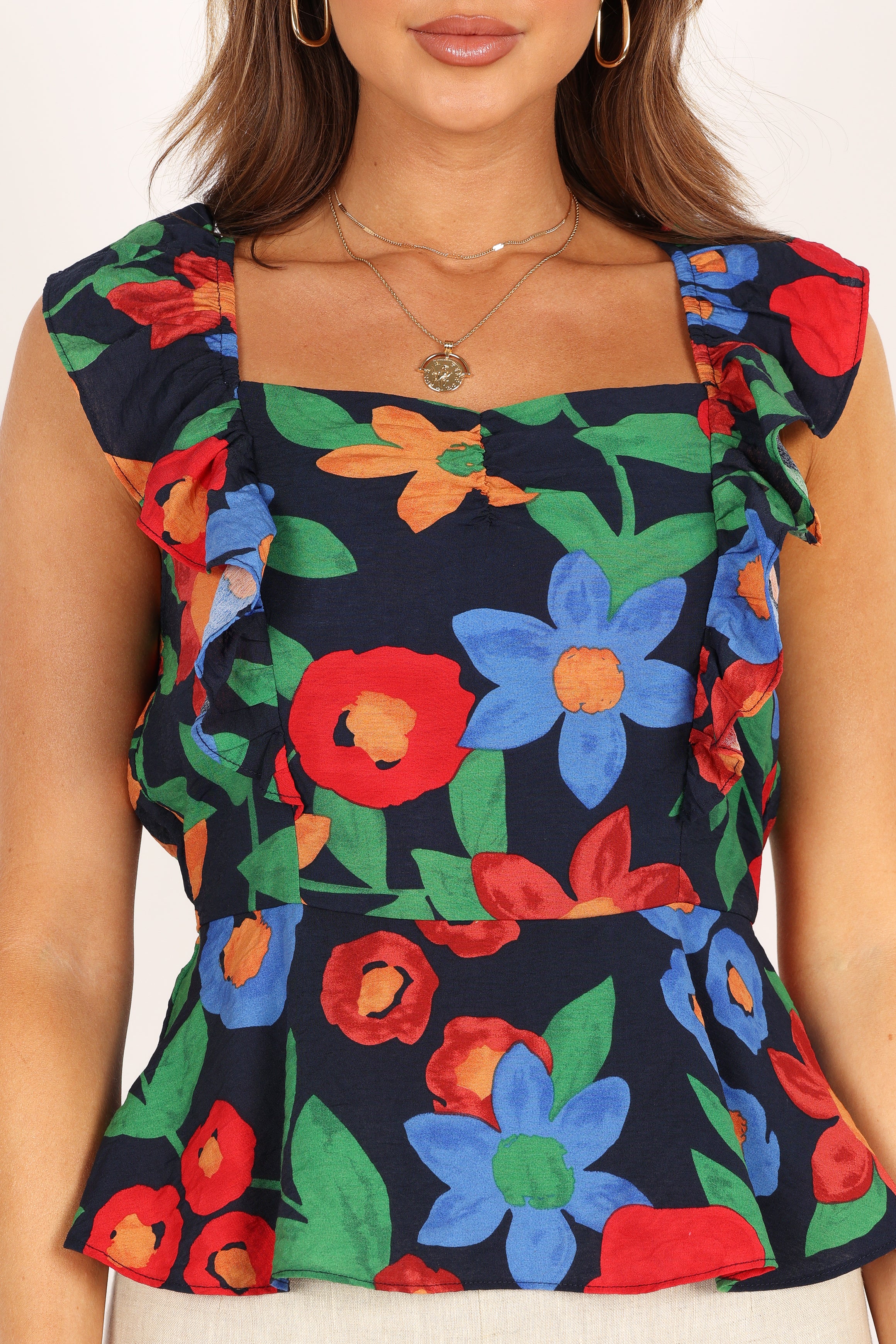 Patrice Frill Peplum Top Navy Blue
