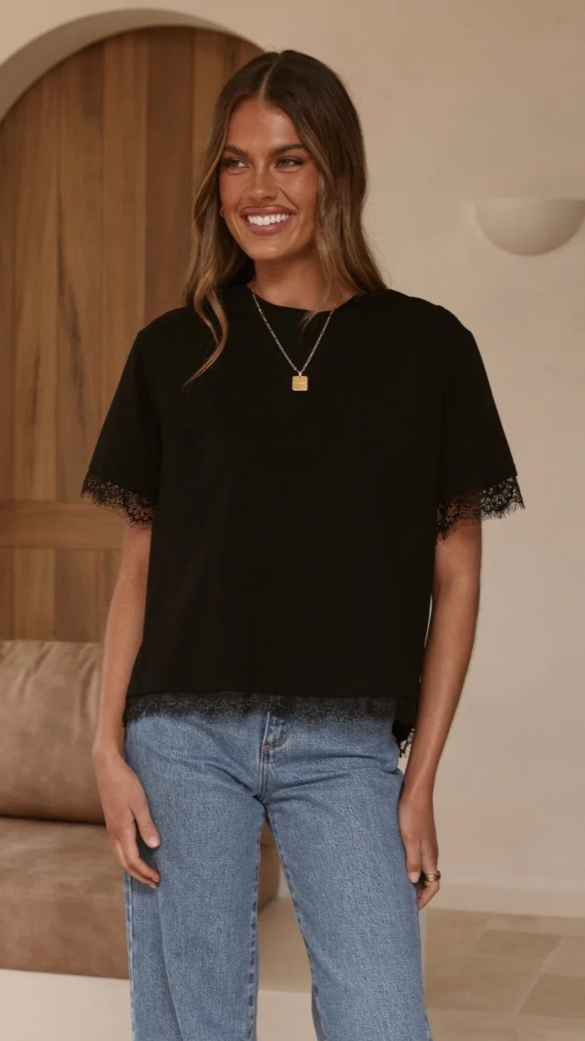 Clare Lace Back T Shirt Black