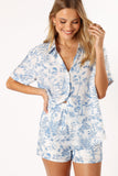 Faye Button Down Top White Blue