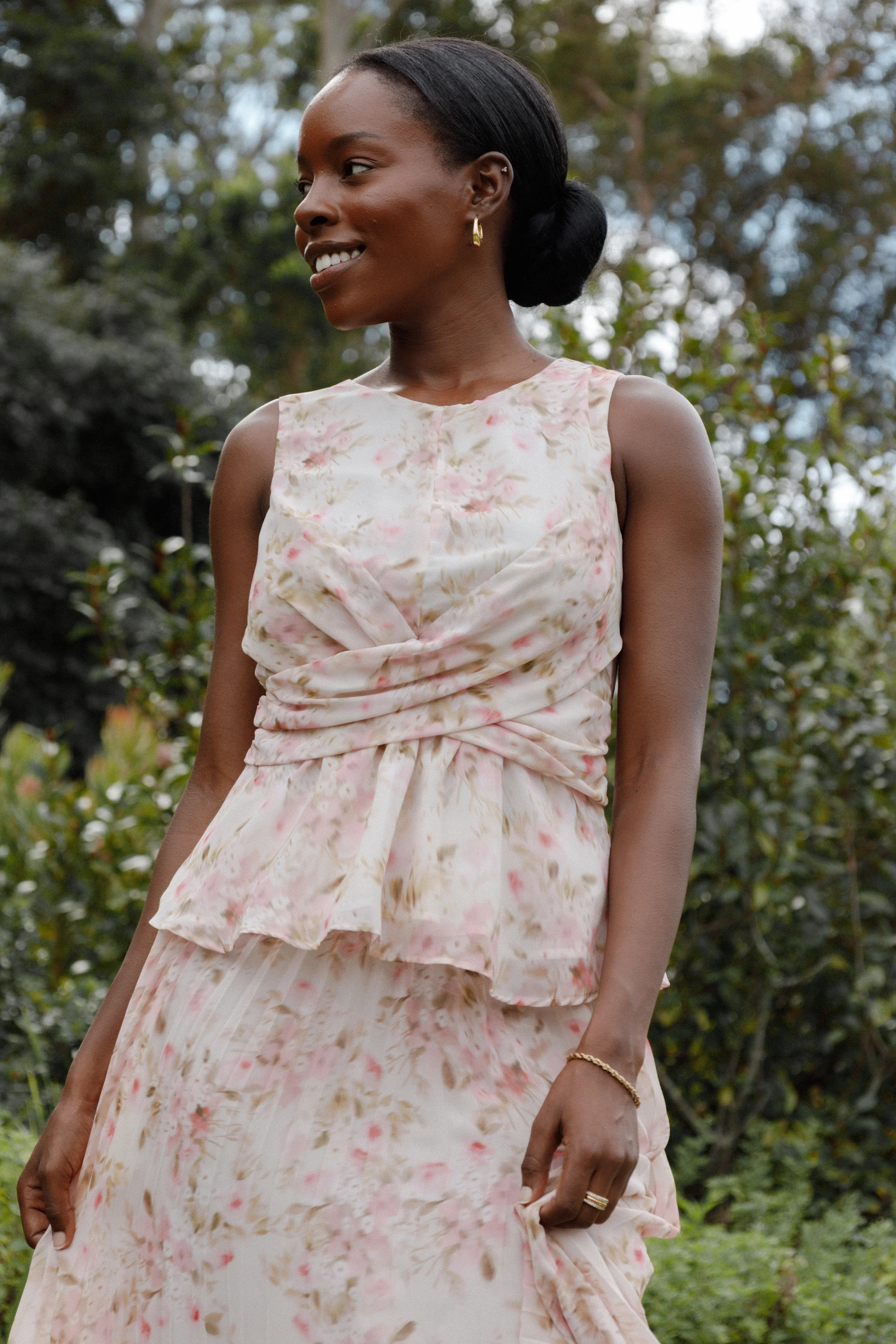 Limona Peplum Top Blurred Pink Floral