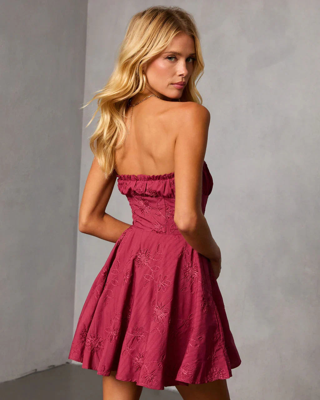 Elane Stitched Floral Mini Dress