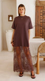 Raina T Shirt Maxi Dress Brown Lace