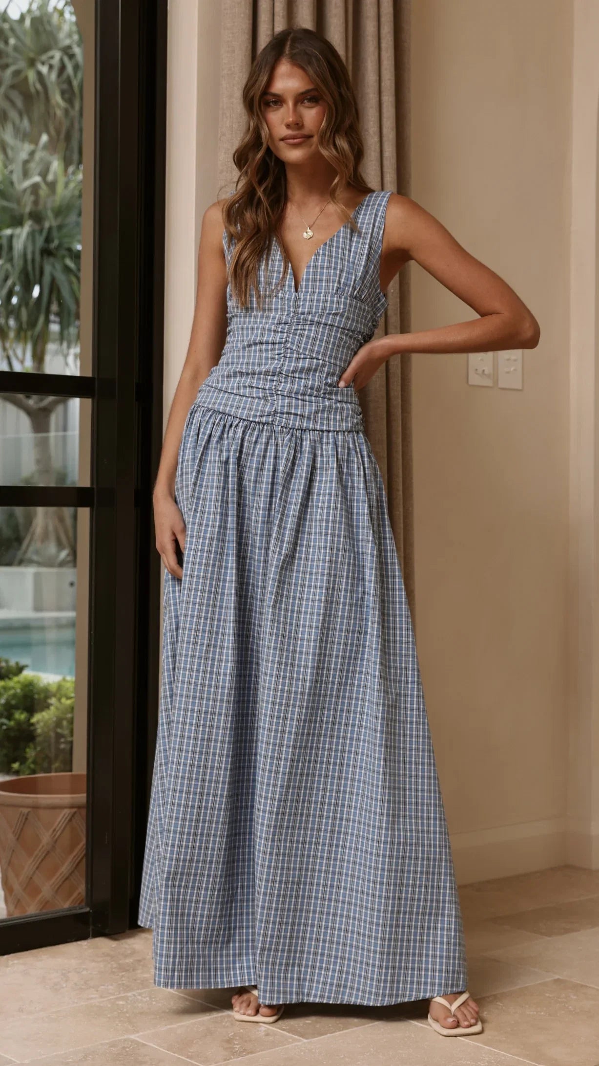 Sanya Maxi Dress Blue Check