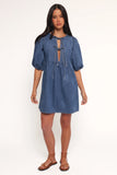 Romana Tie Front Mini Dress Dark Denim
