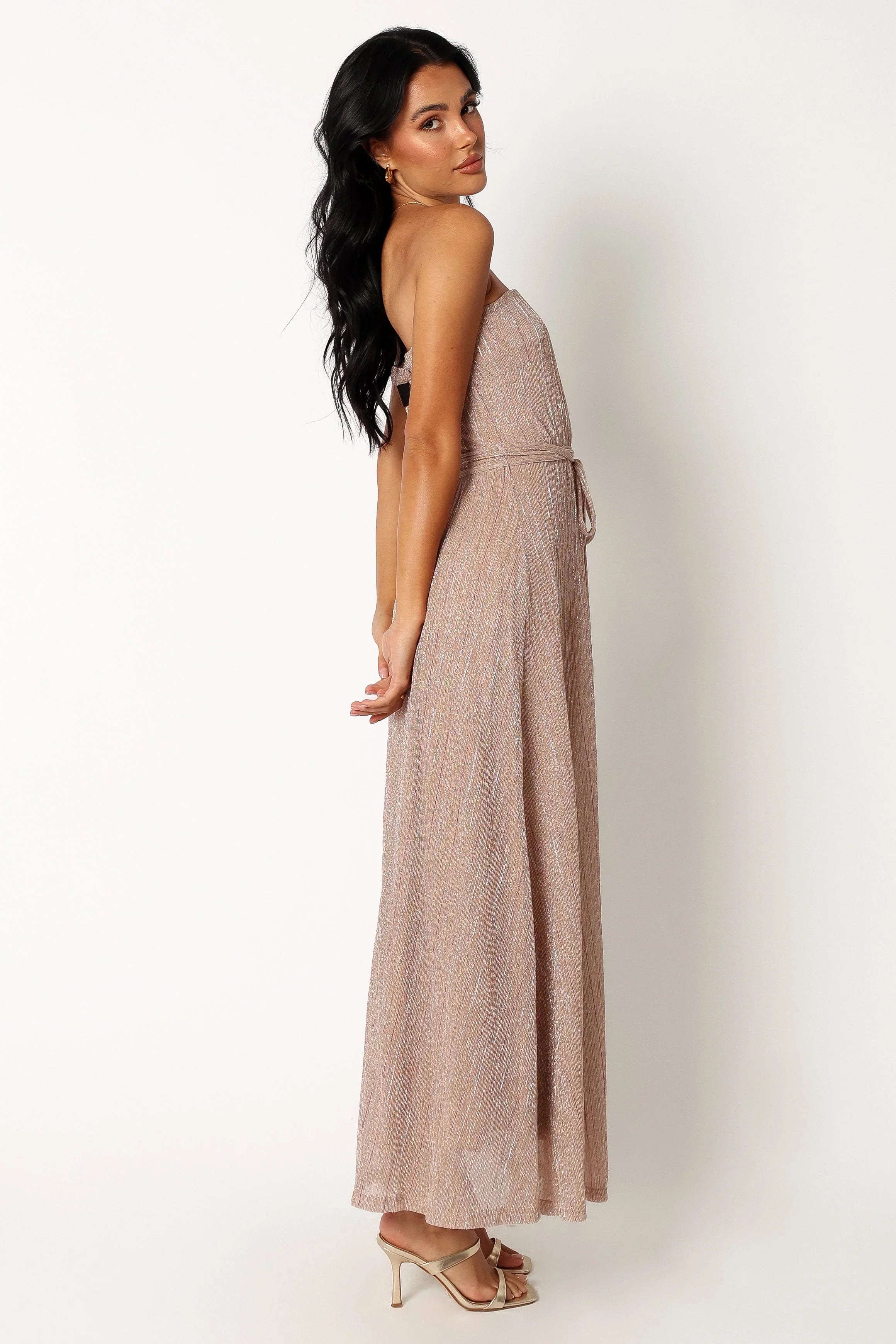 Farley Strapless Maxi Dress Rose Gold Stripe