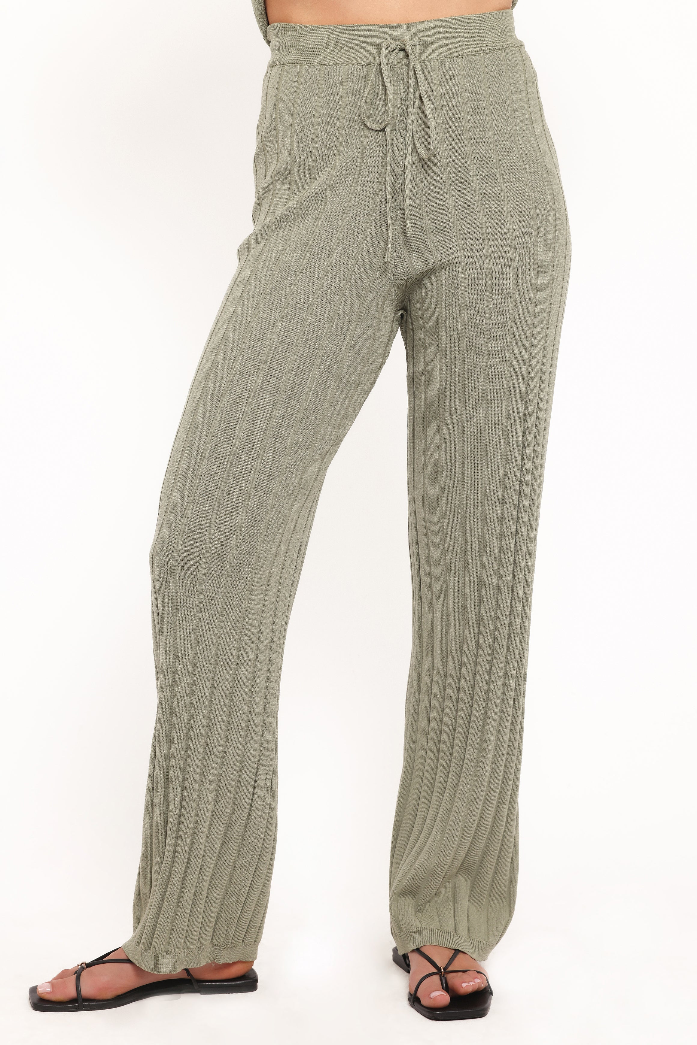 Yulissa Wide Ribbed Pant Set Khaki Green