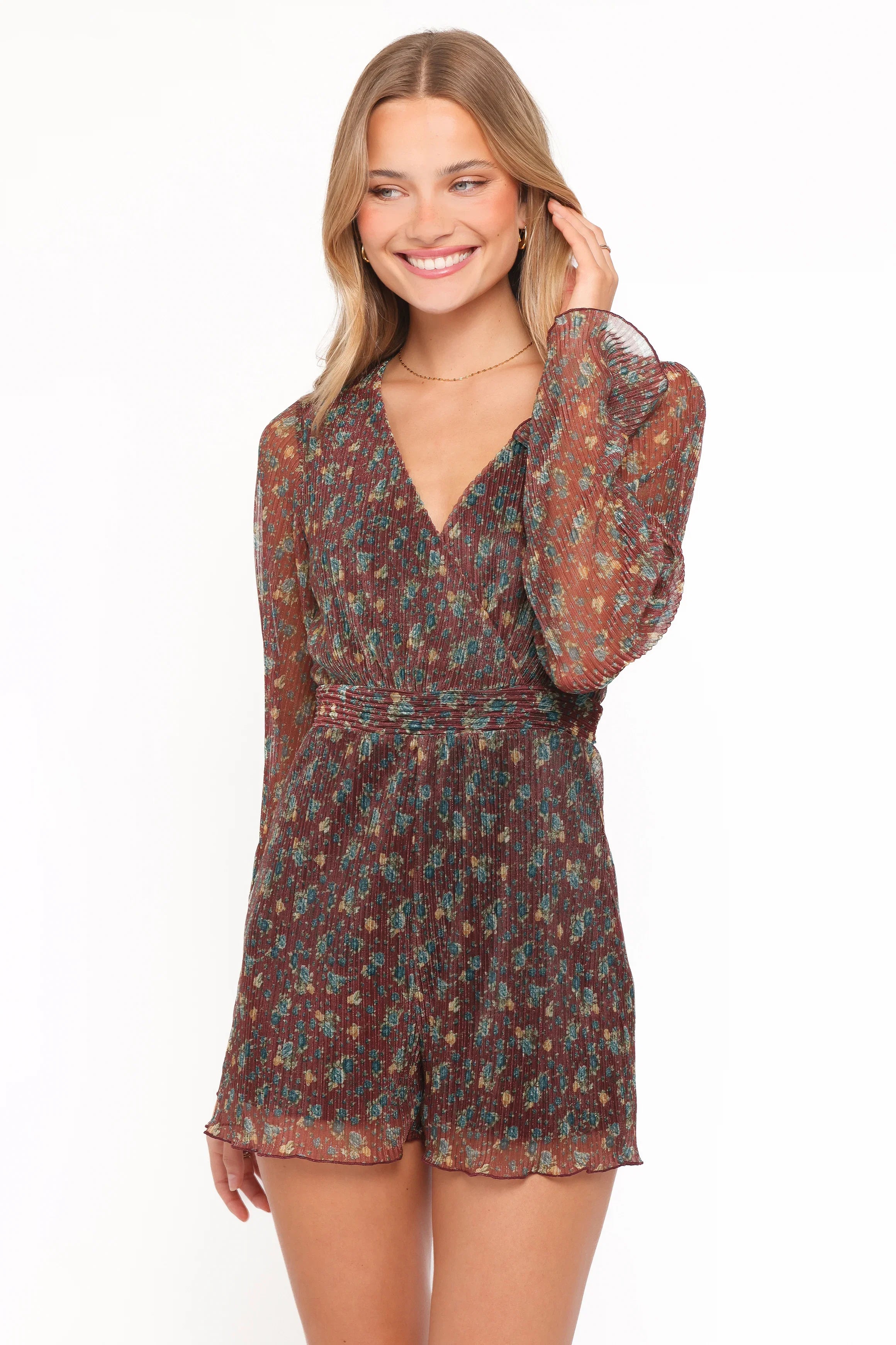 Rhiannon Long Sleeve Romper Brown Floral