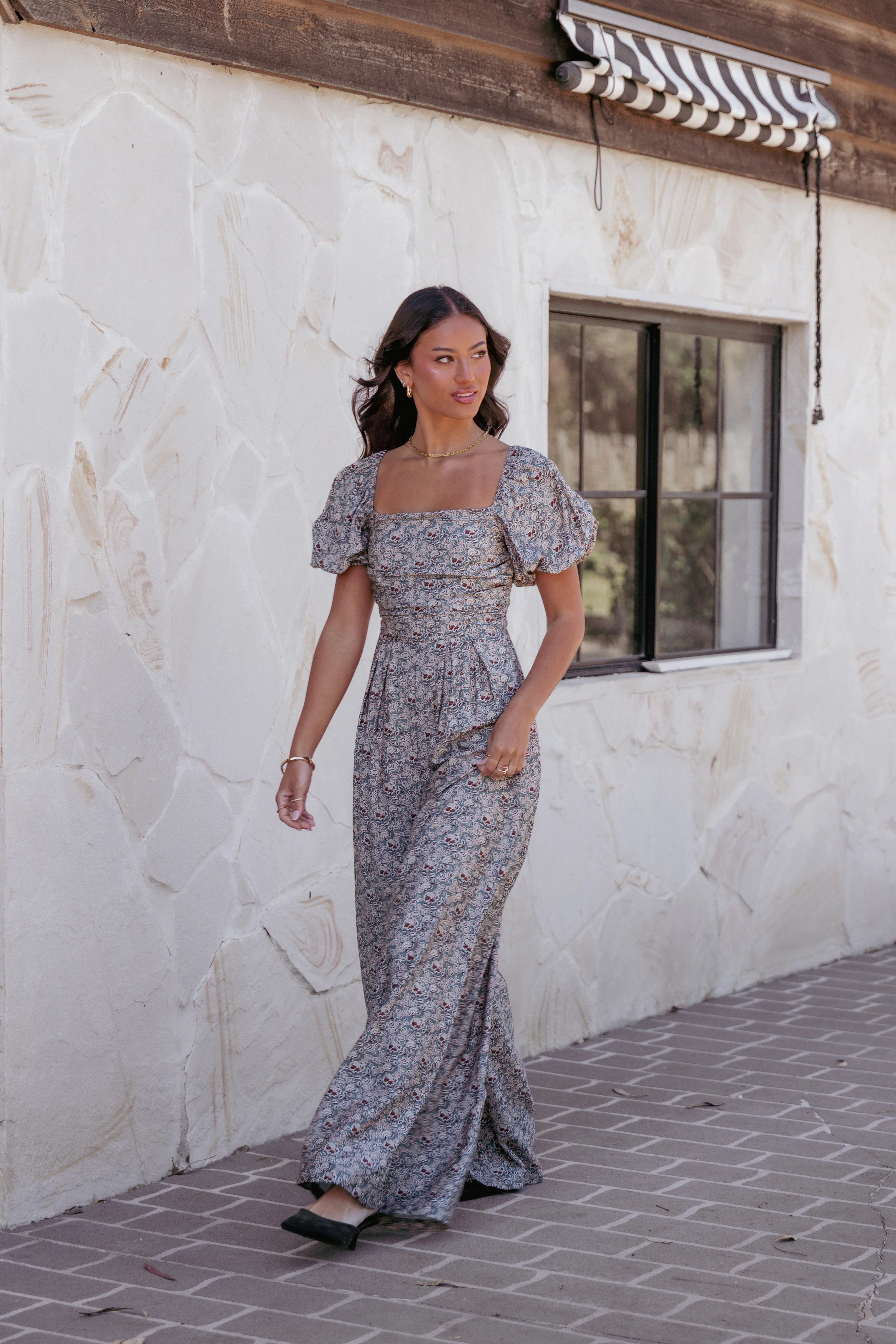 Jayda Puff Sleeve Jumpsuit Grey Floral