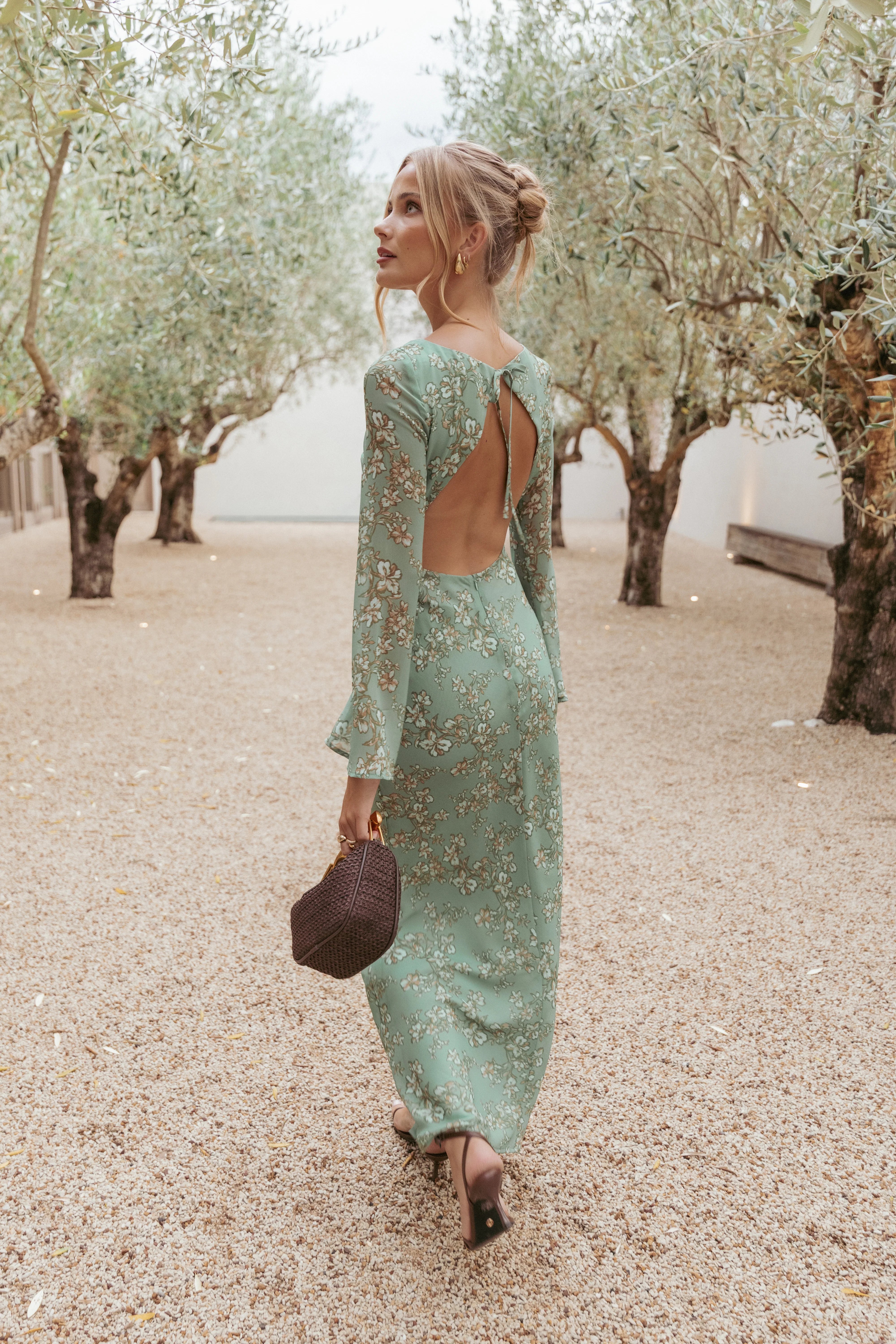 Yolanda Long Sleeve Maxi Dress Sage Green Floral
