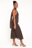 Elva Halterneck Midi Dress Brown Polka Dot