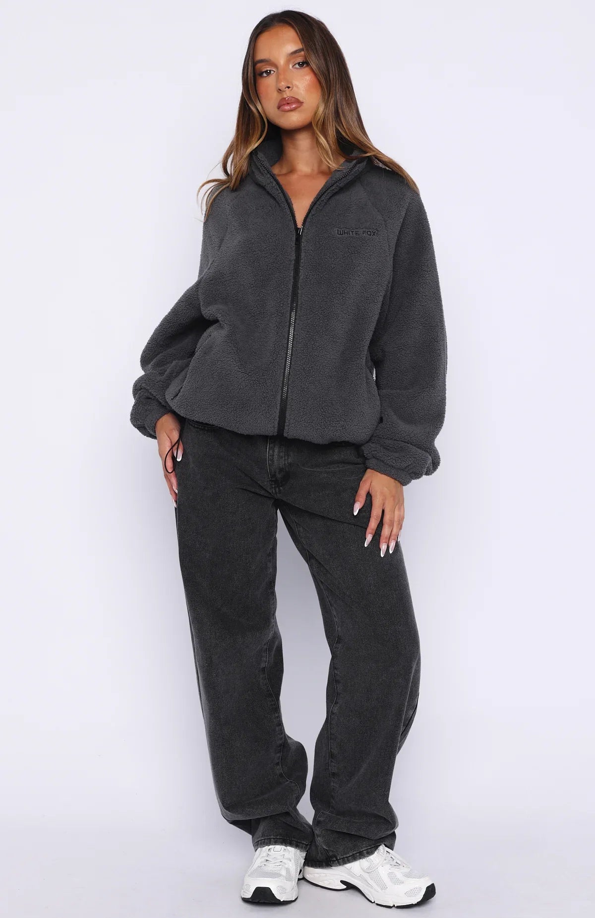 Calm Before The Storm Zip Front Fleece Sweater Charcoal