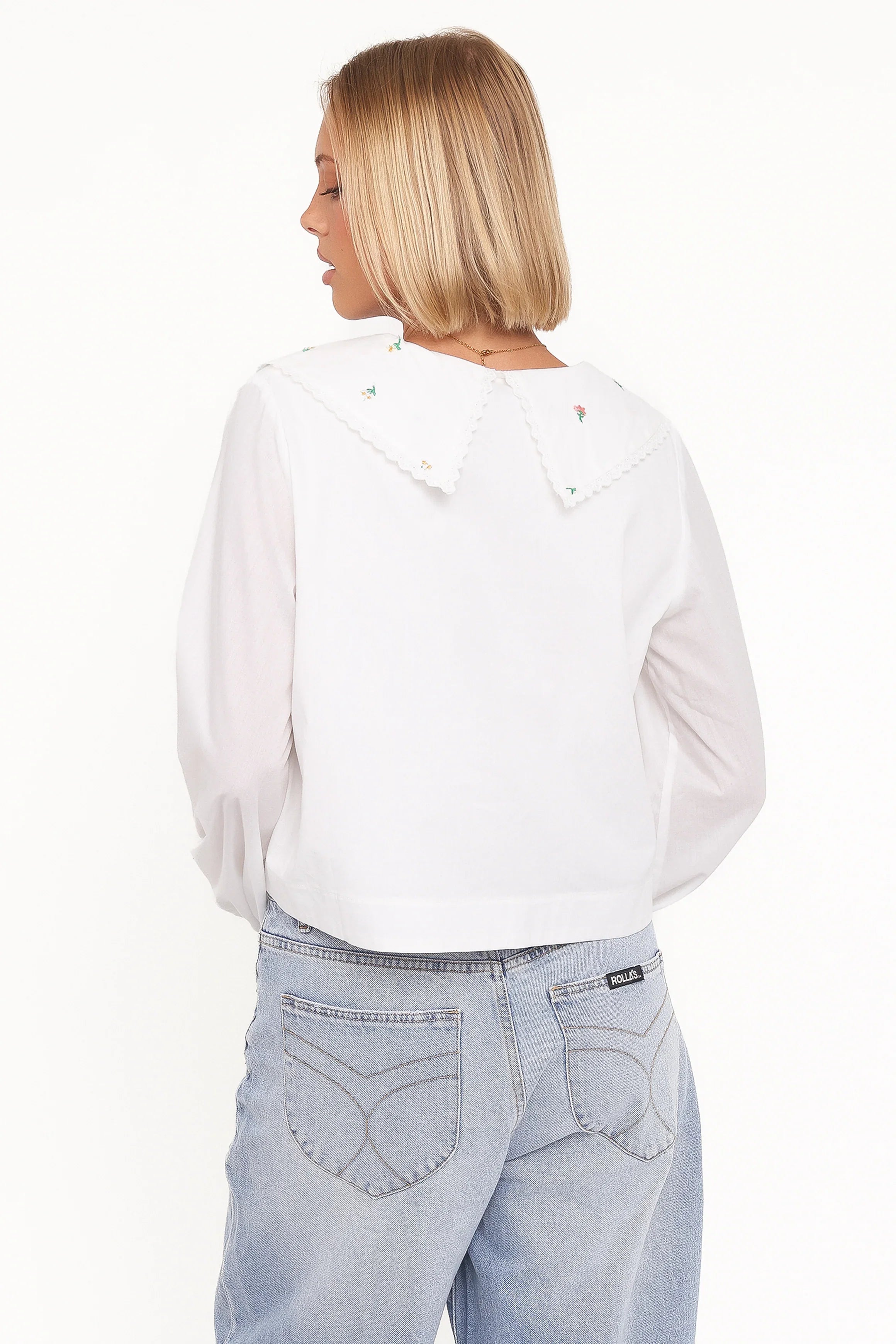 Kenna Embroidered Long Sleeve Top White Floral