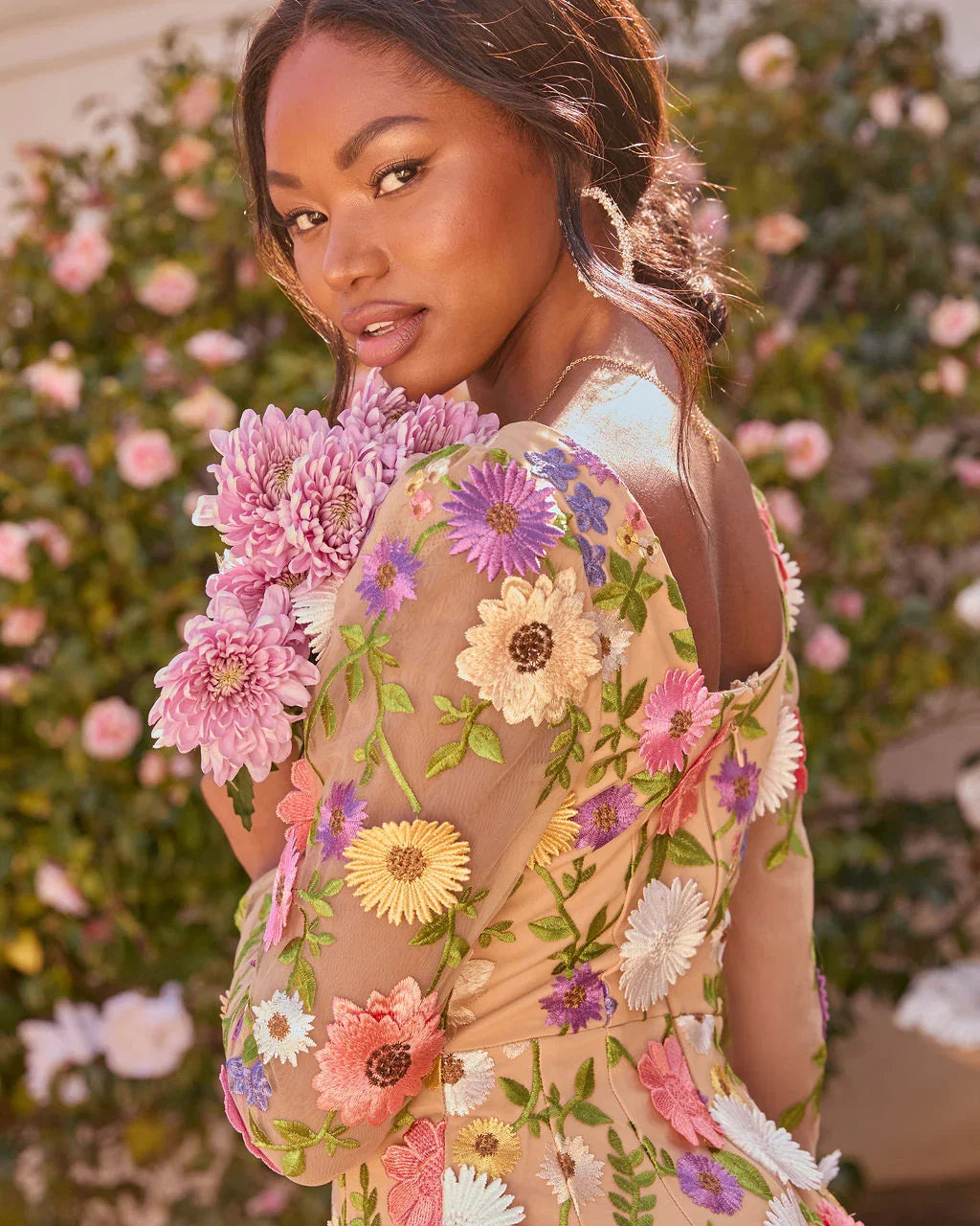 Bloom Ahead Mesh Floral Applique Mini Dress