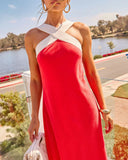 Lelanie Color Block Linen Blend Maxi Dress