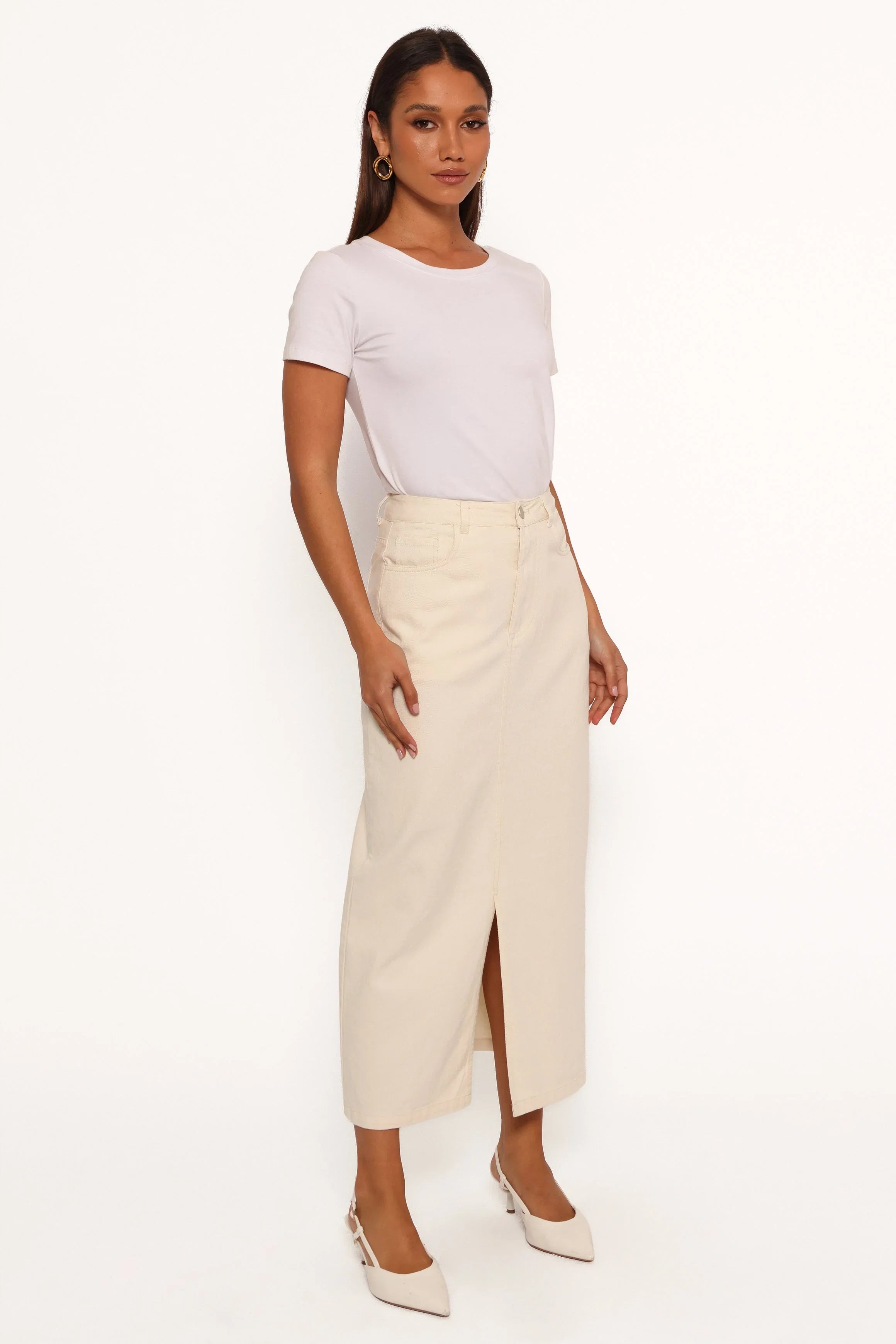 Kellen Corduroy Midi SKirt Cream