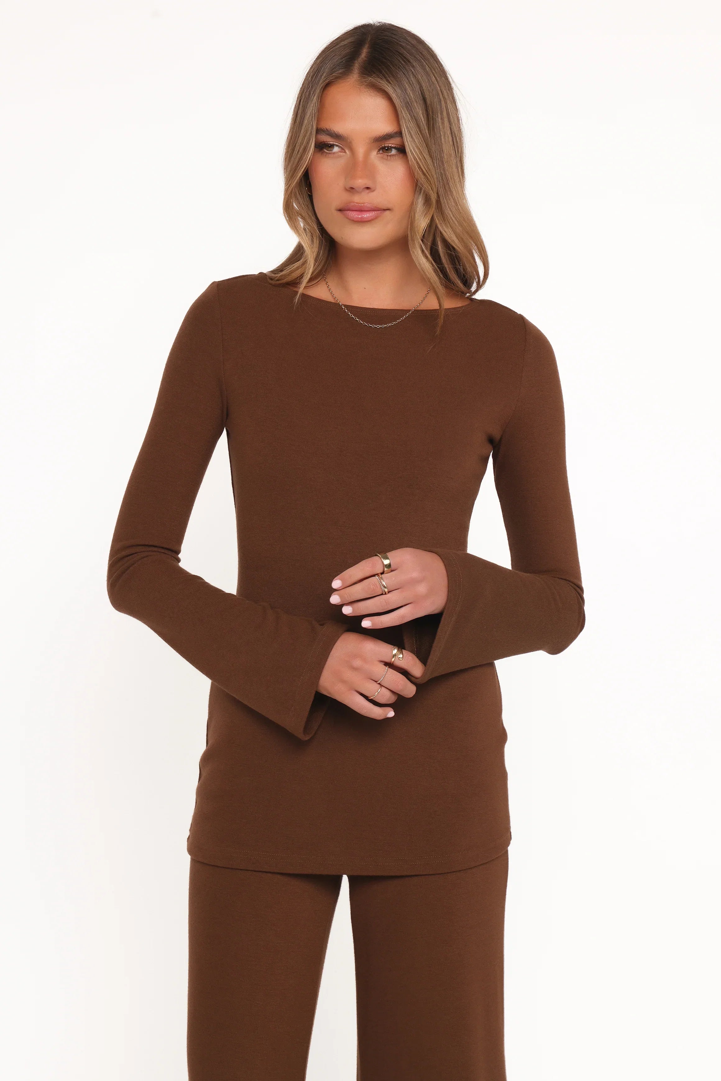 Selly Knitted Pant Set Brown