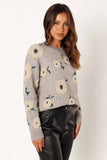 Aubrielle All Over Flower Knit Sweater Grey Green