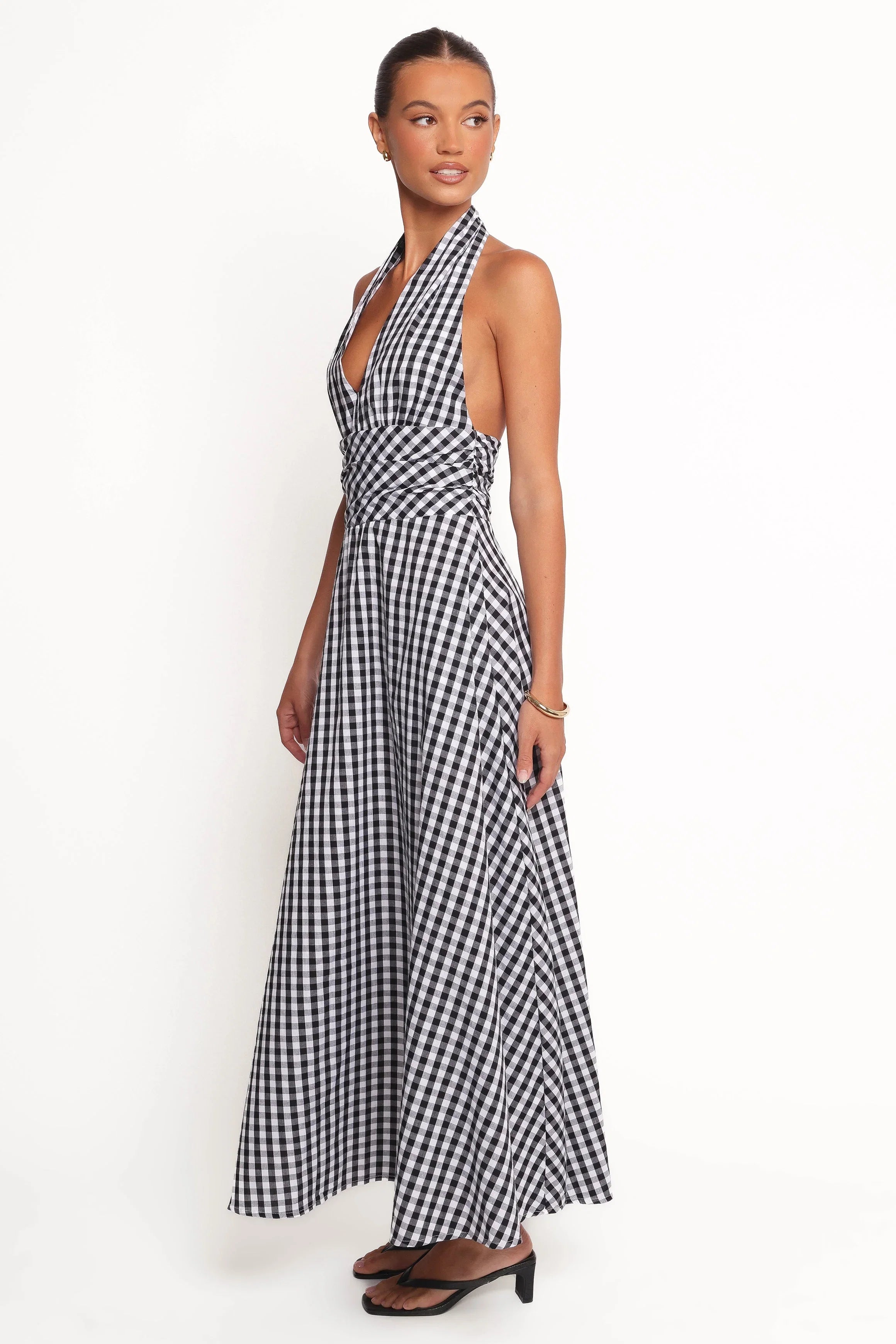 Solene Maxi Halterneck Dress Black White