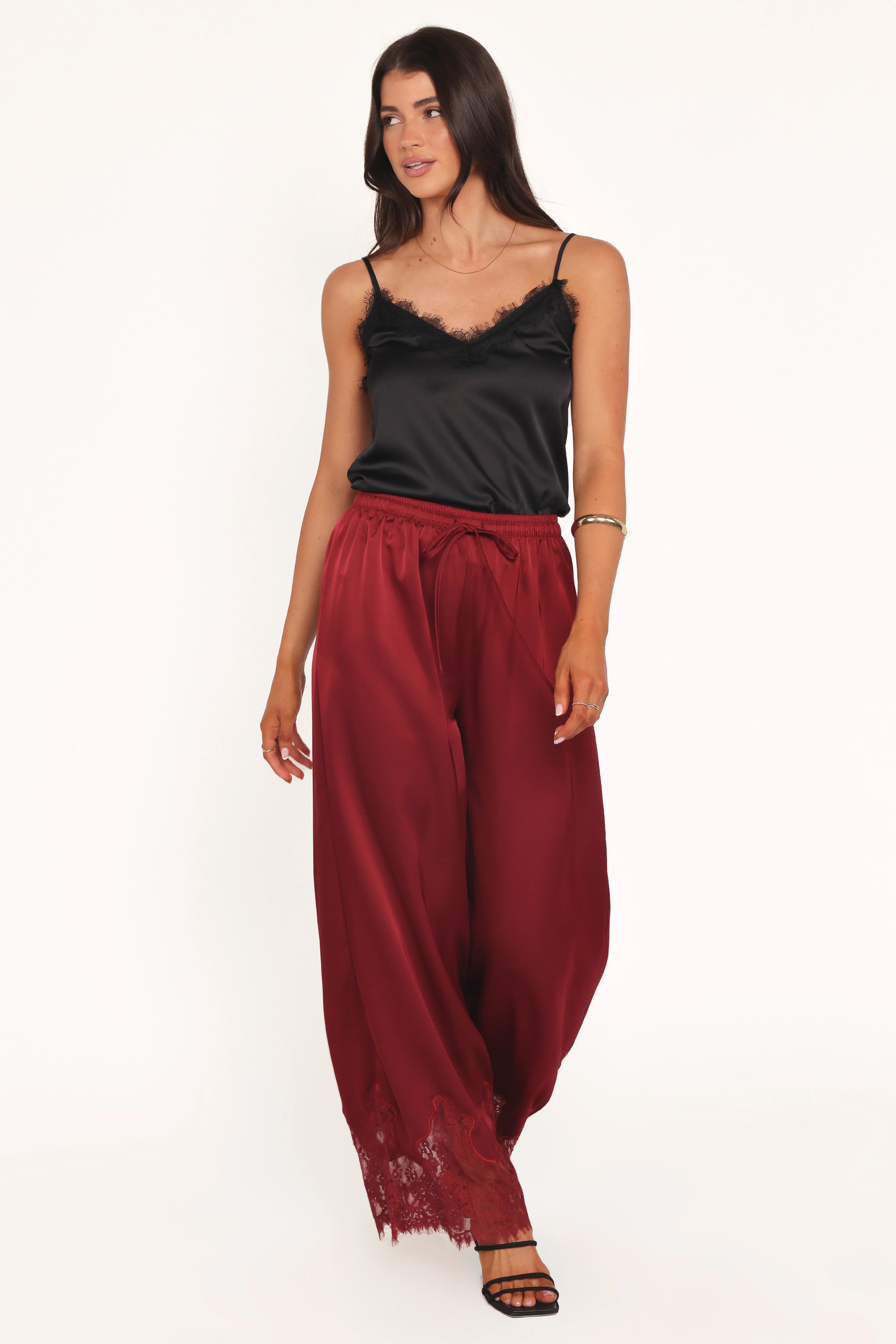 Viola Drawstring Wide Leg Pant Wine