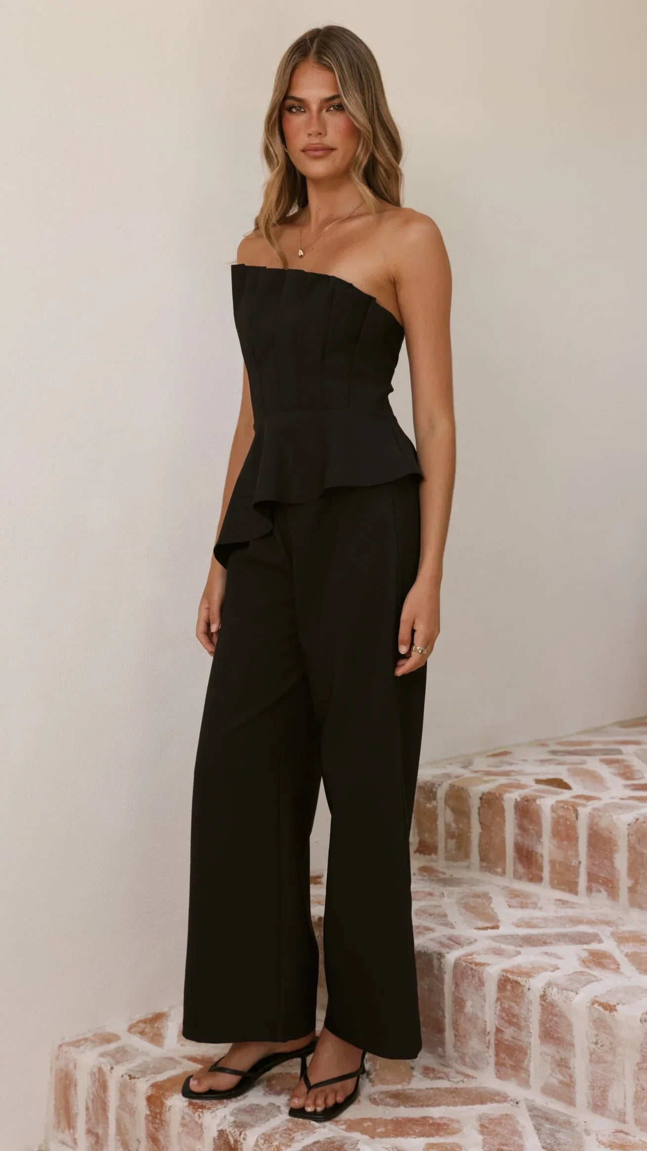 Javana Asymmetrical Top and Pants Set Black