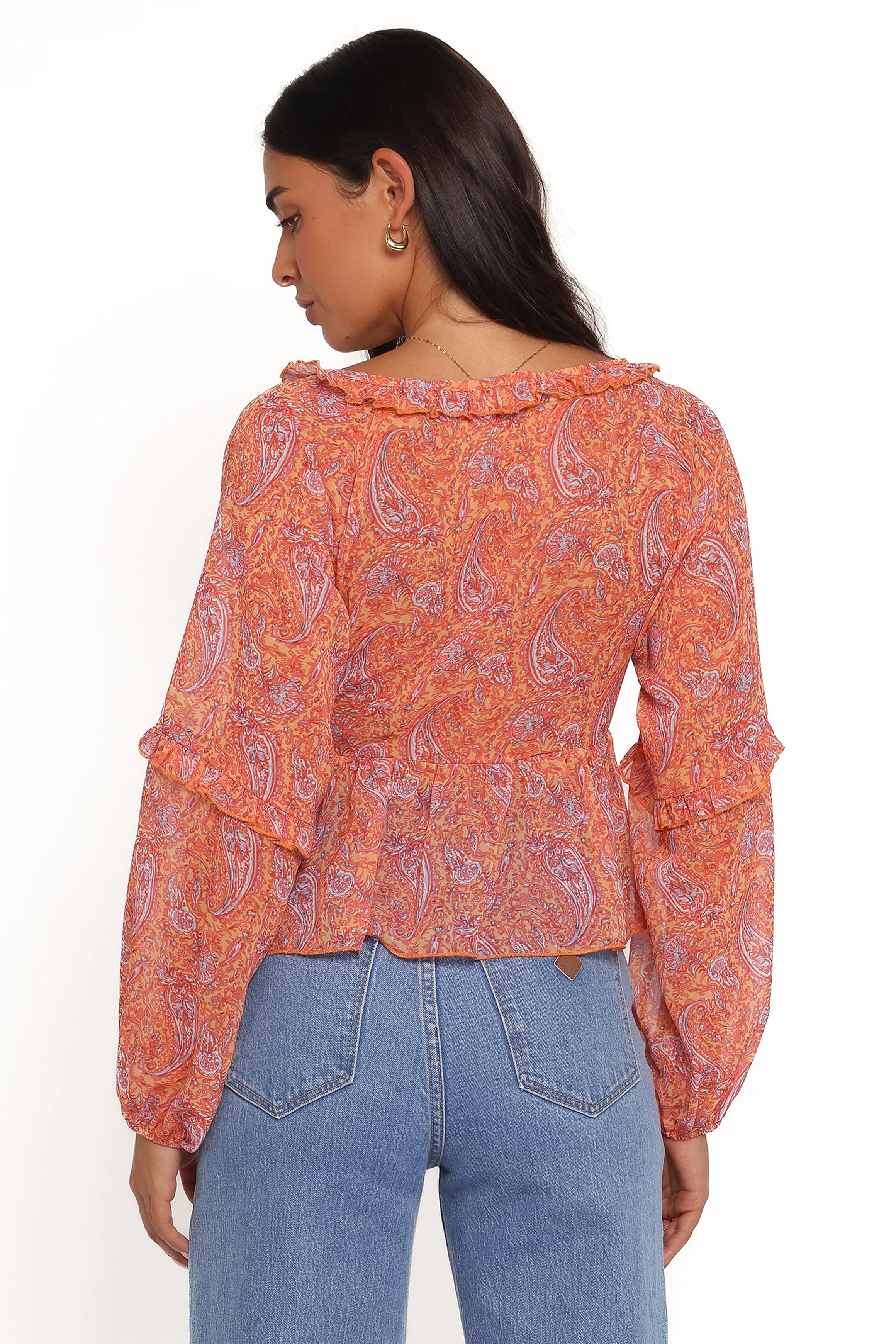 Isolt Tie Front Top Orange Paisley