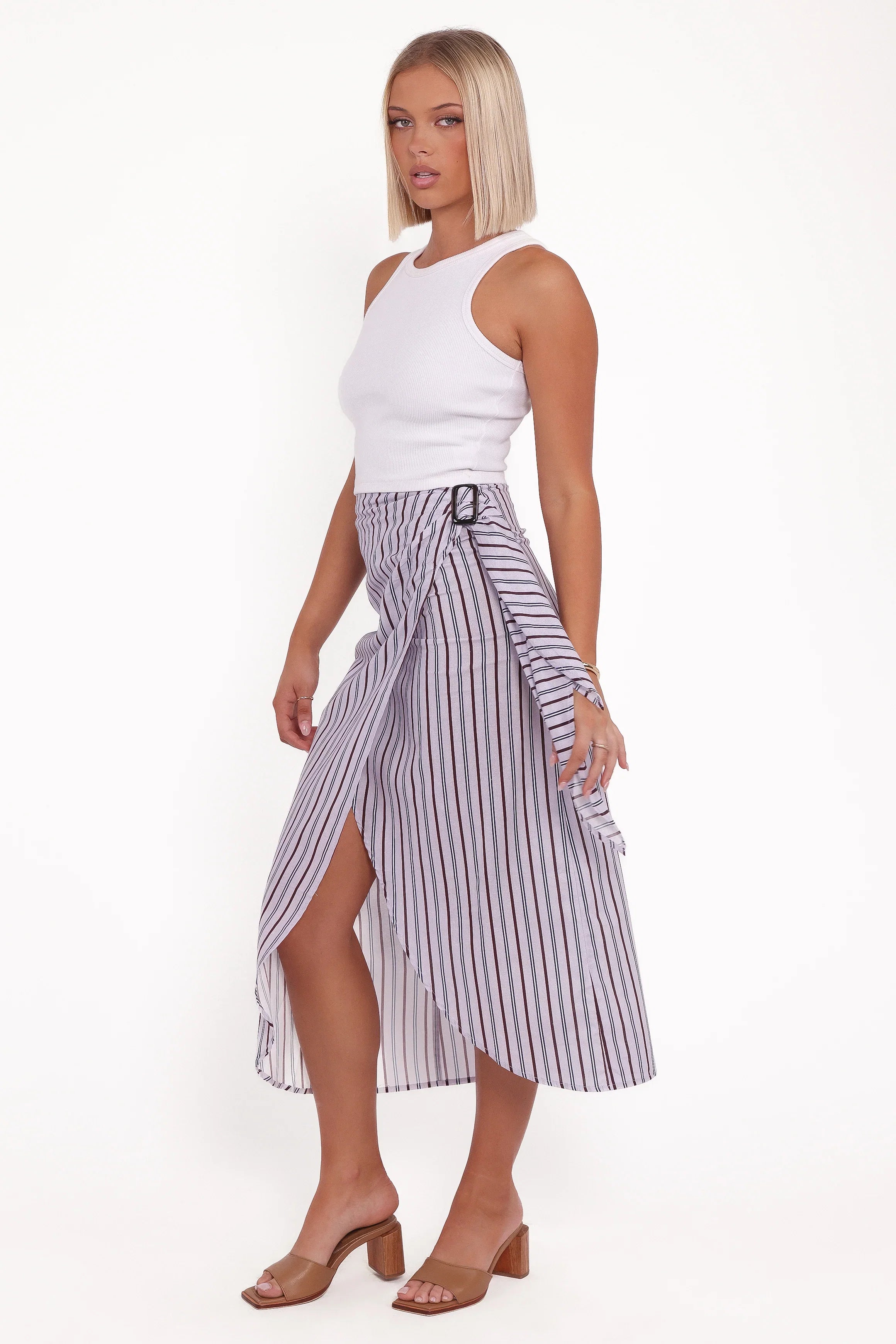 Jacey Wrap Midi Skirt Midnight Stripe