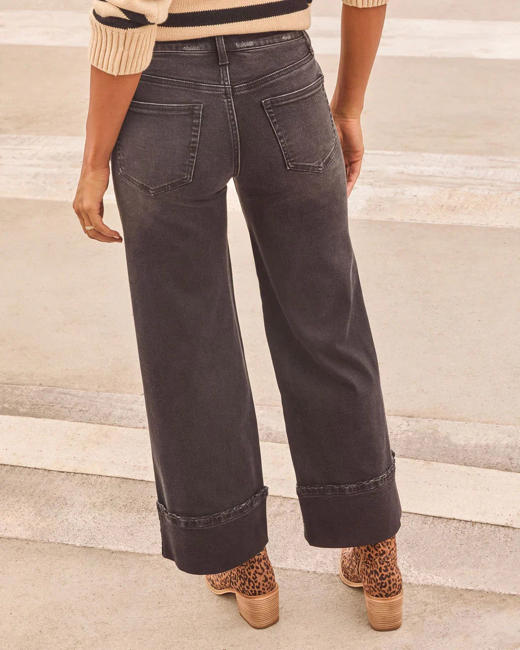 Stylist Stretch High Rise Wide Leg Cuffed Jeans