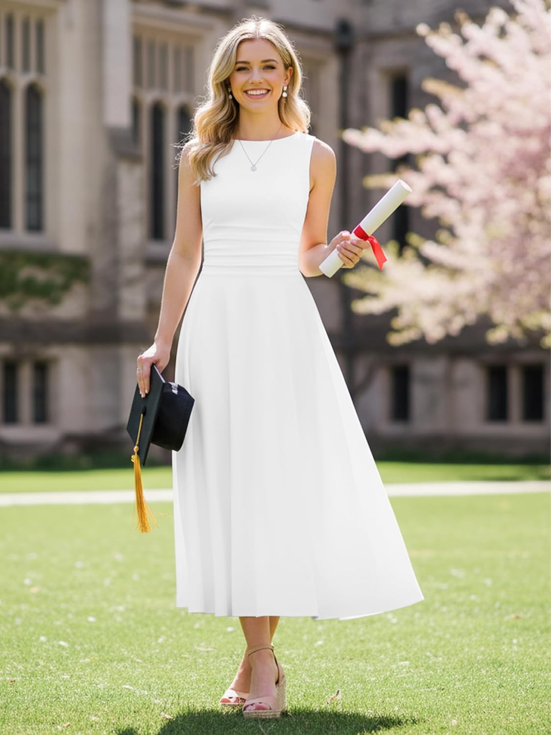 Boat Neck Sleeveless A Line Maxi Dress Ruffle Flowy Casual Long Dresses