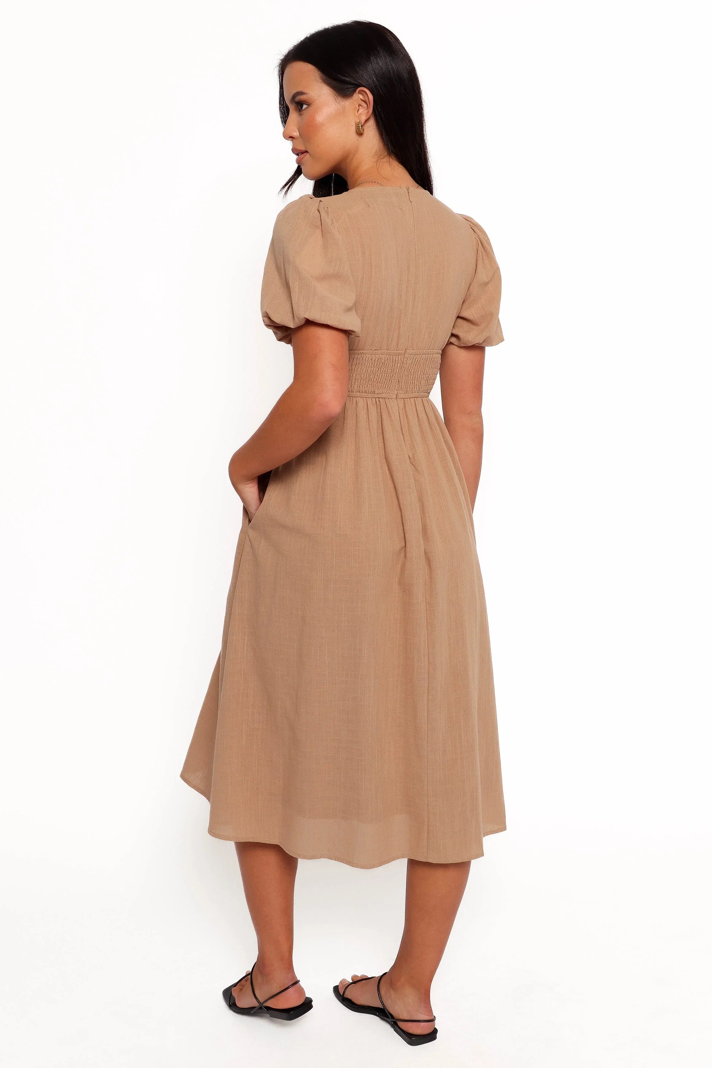 Ronnie Short Sleeve Midi Dress Tan