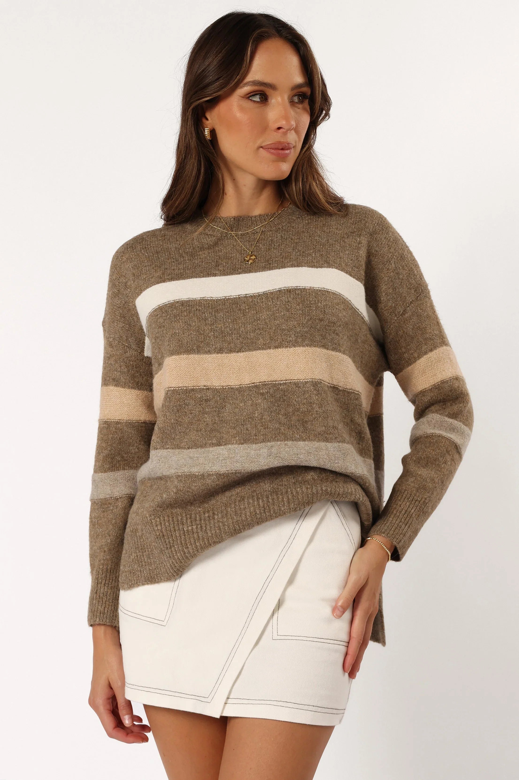 Esther Stripe Knit Sweater Brown