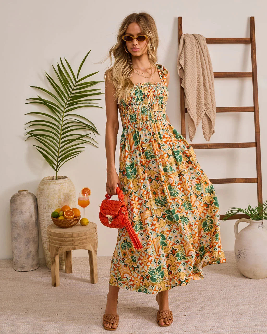Ocean Light Tropical Print Maxi Dress
