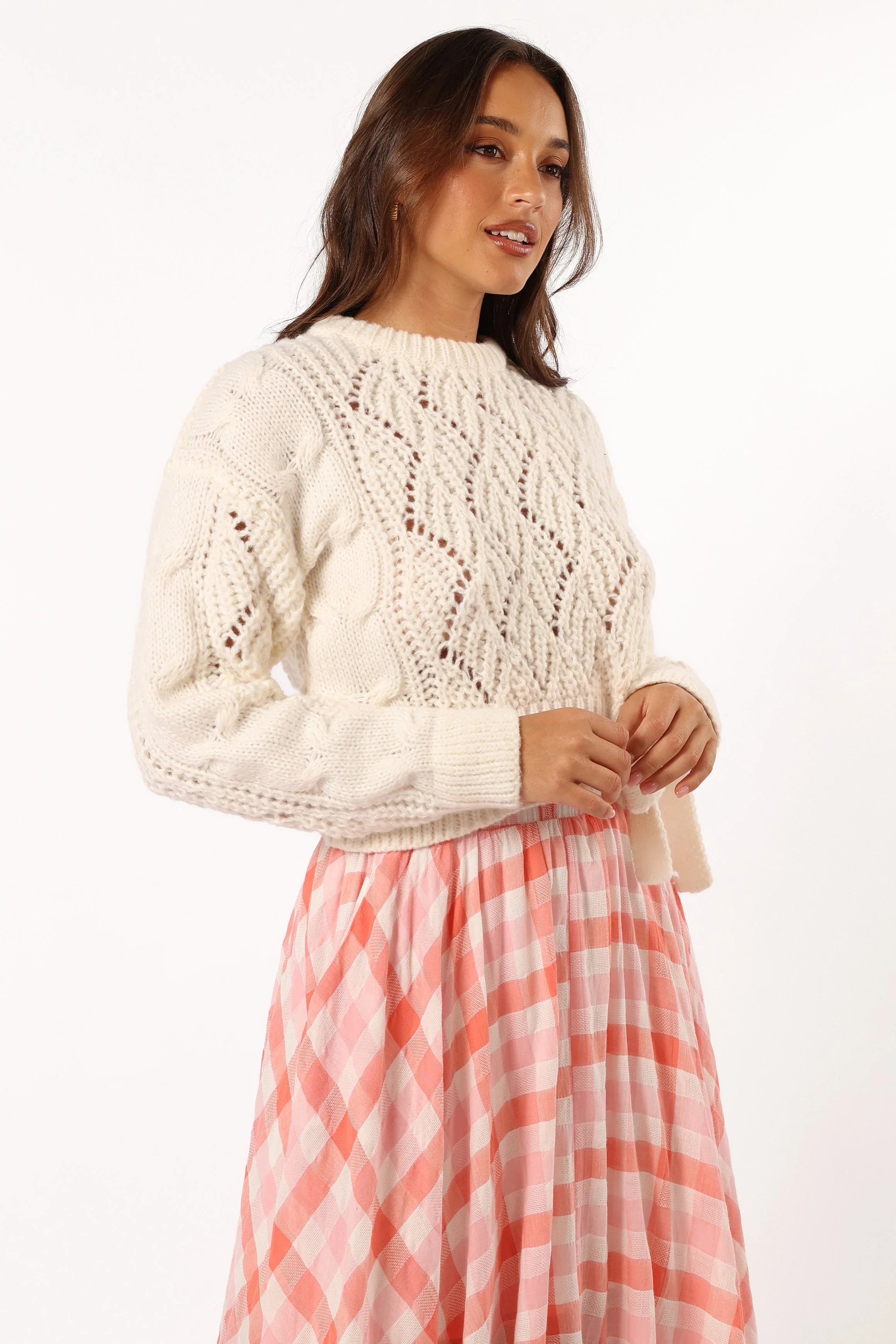 Birdie Tie Side Knit Sweater Cream