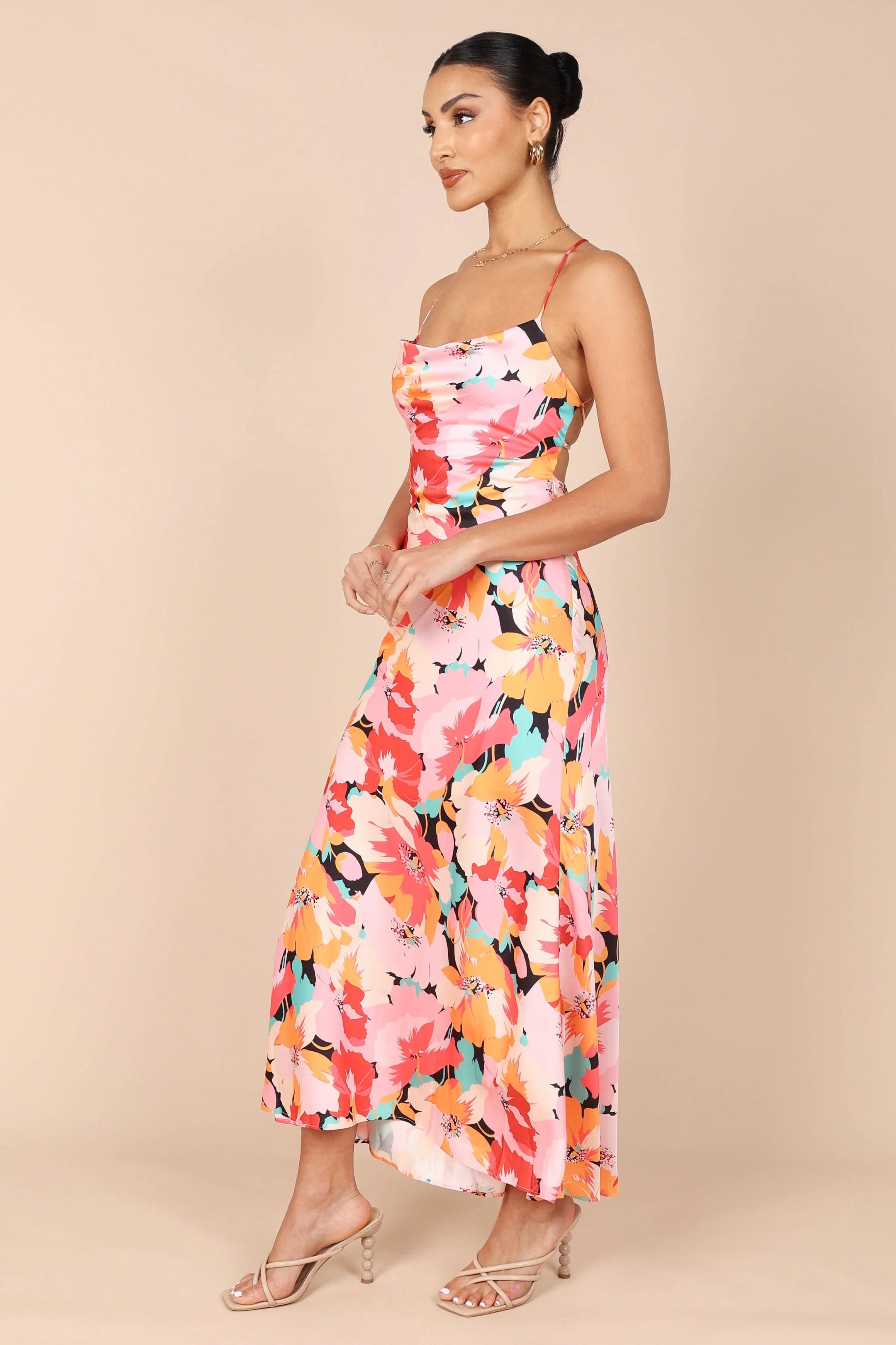 Posse Midi Slip Dress Pink Floral
