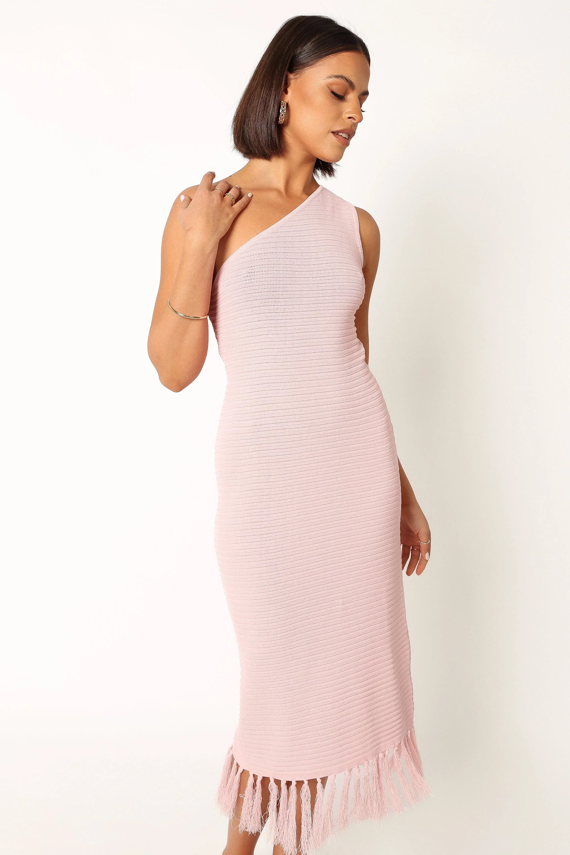 Winne One Shoulder Knit Dress Pink