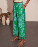 Soft Tide Tropical Print Fringe Pants