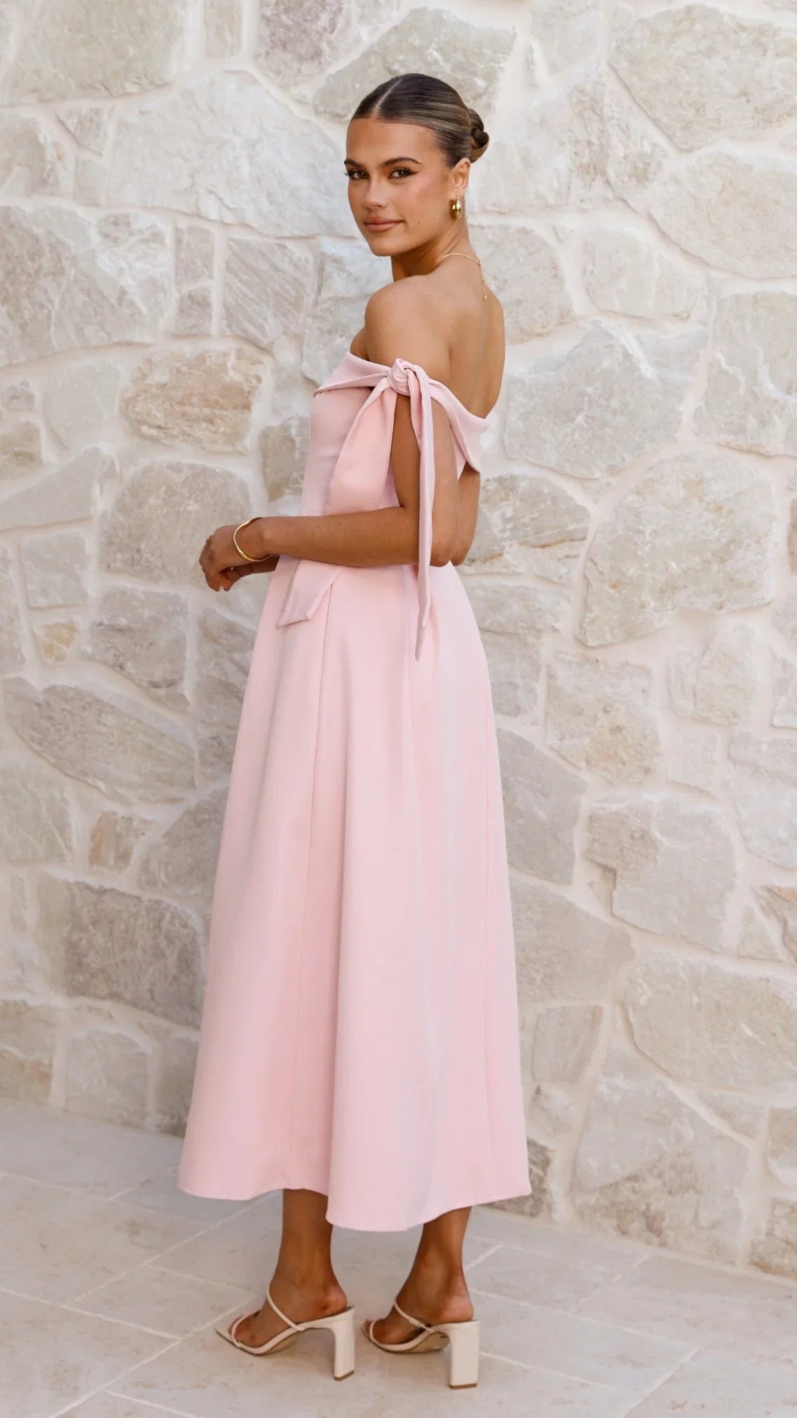 Bentley Off Shoulder Midi Dress Pink