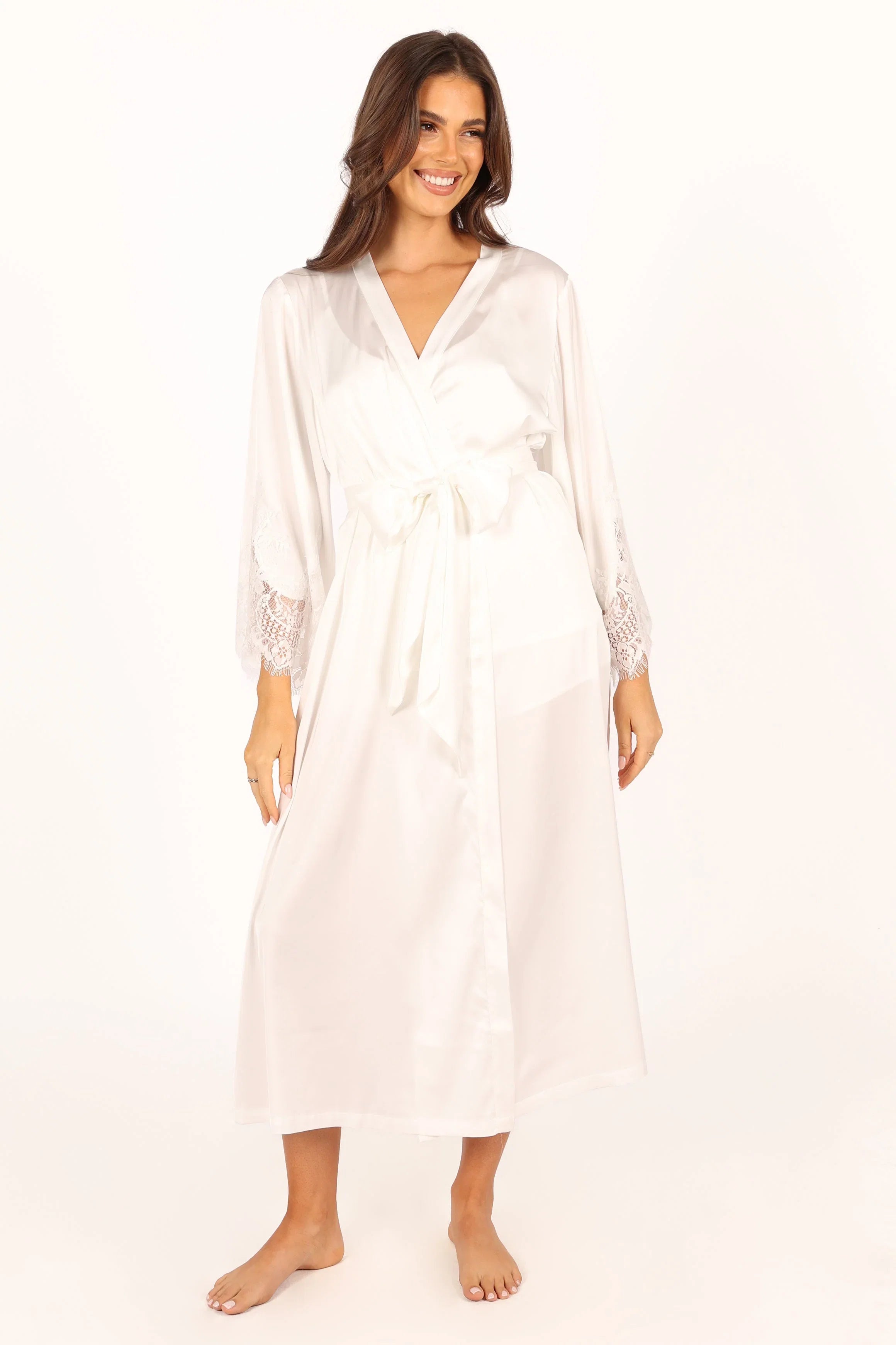 Darani Full Length Lace Trim Robe Ivory