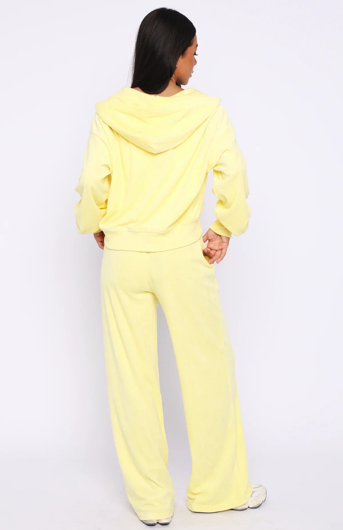 Causing Commotion Terry Wide Leg Sweatpants Lemon