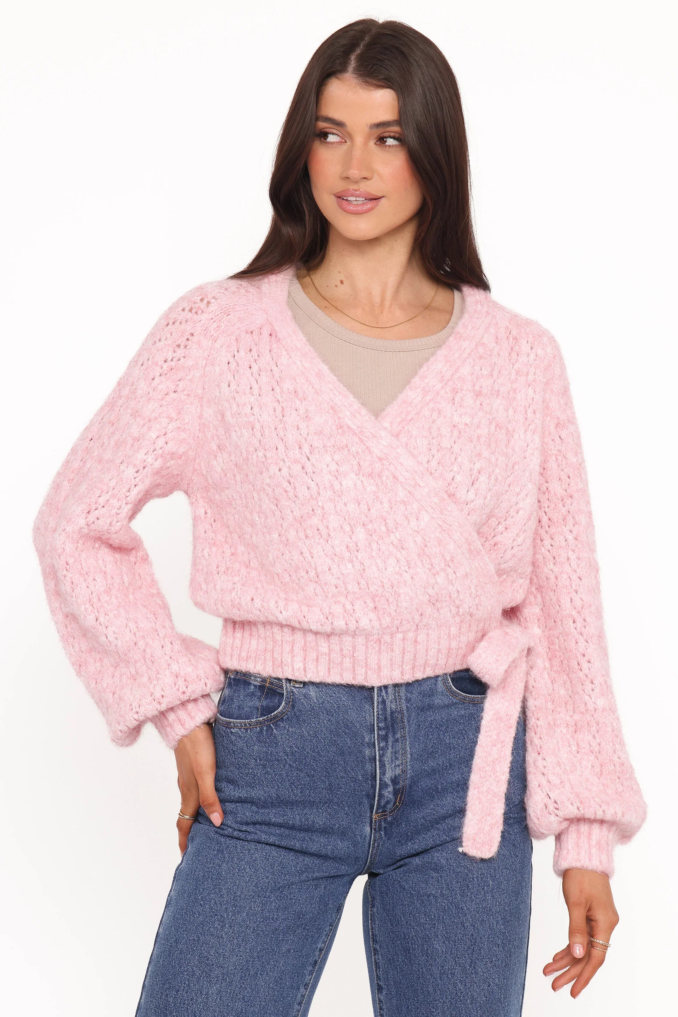 Etta Ballet Wrap Knit Sweater Pink