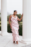 Ciao Ruffles Maxi Satin Dress Pink
