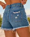 Winnie High Rise Distressed Denim Shorts
