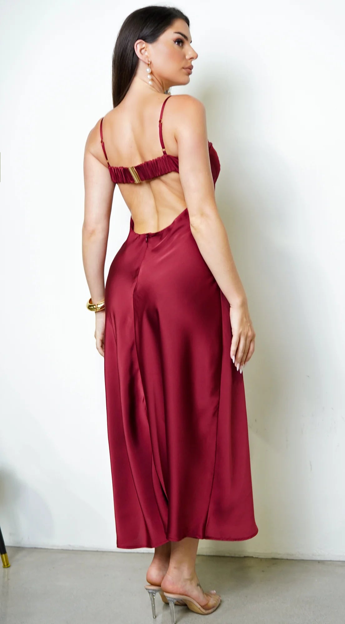 Civelle Satin Maxi Dress Burgundy Red