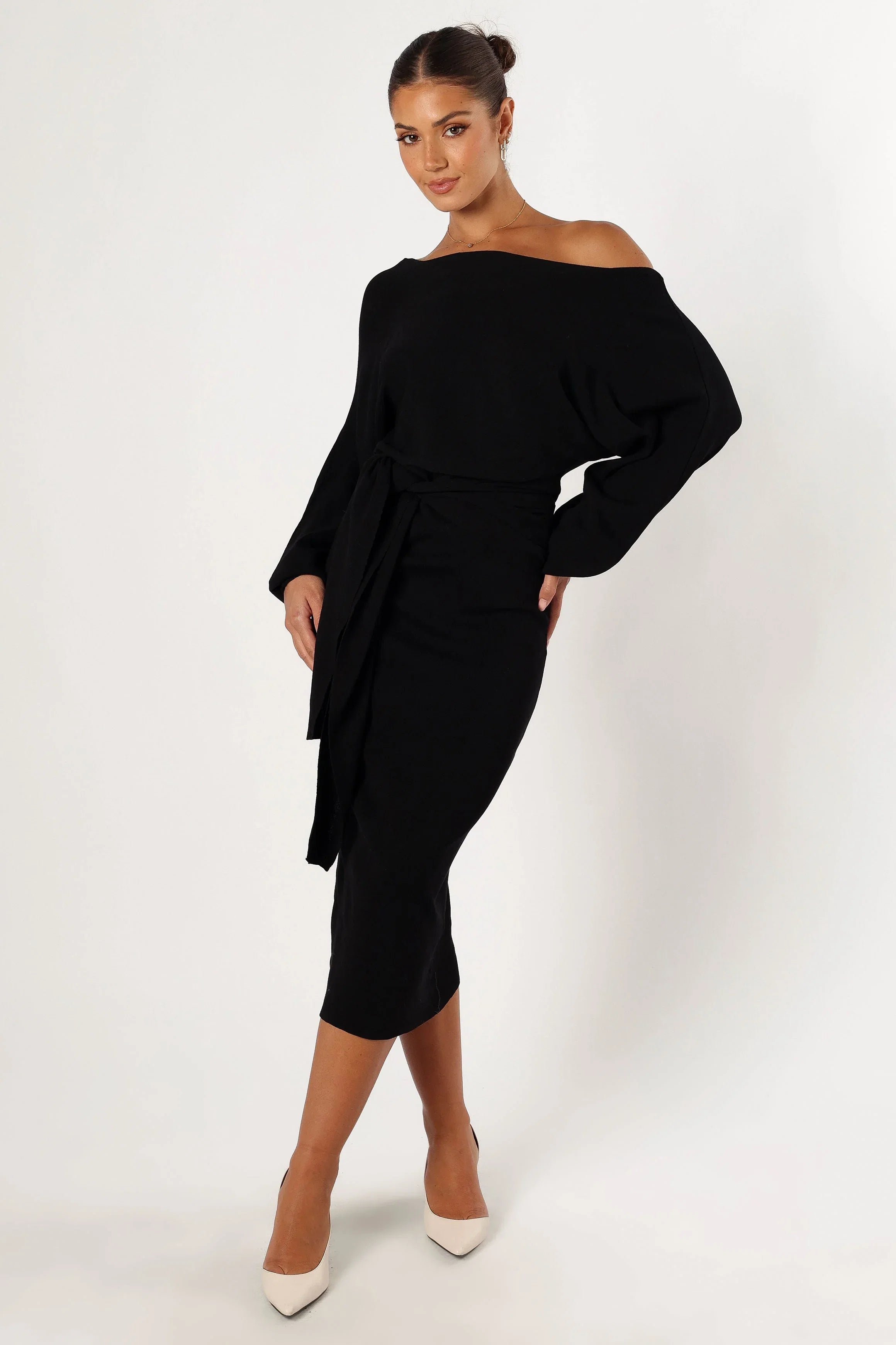 Prancer Off Shoulder Midi Dress Black