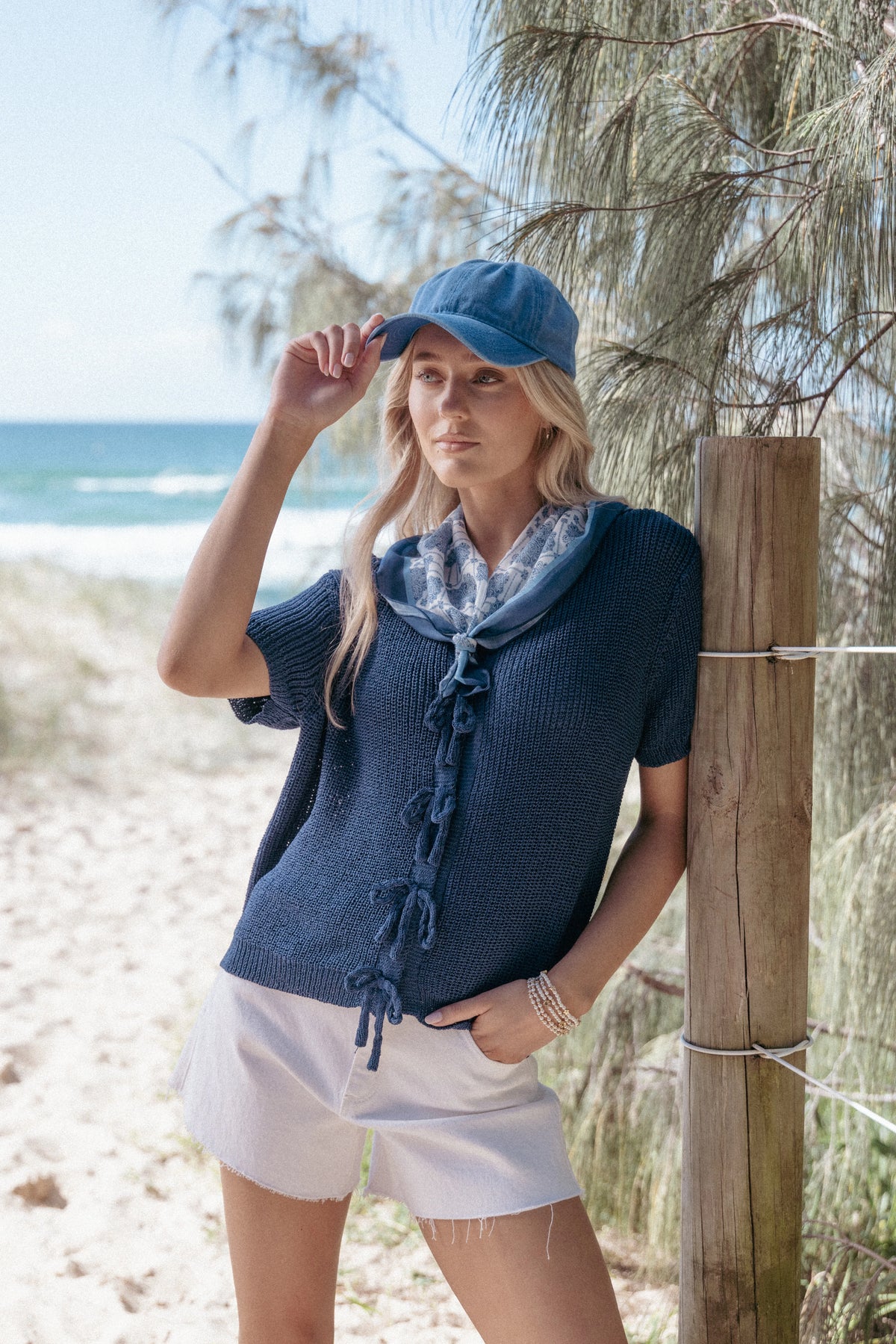 Gemma Short Sleeve Bow Cardigan Navy