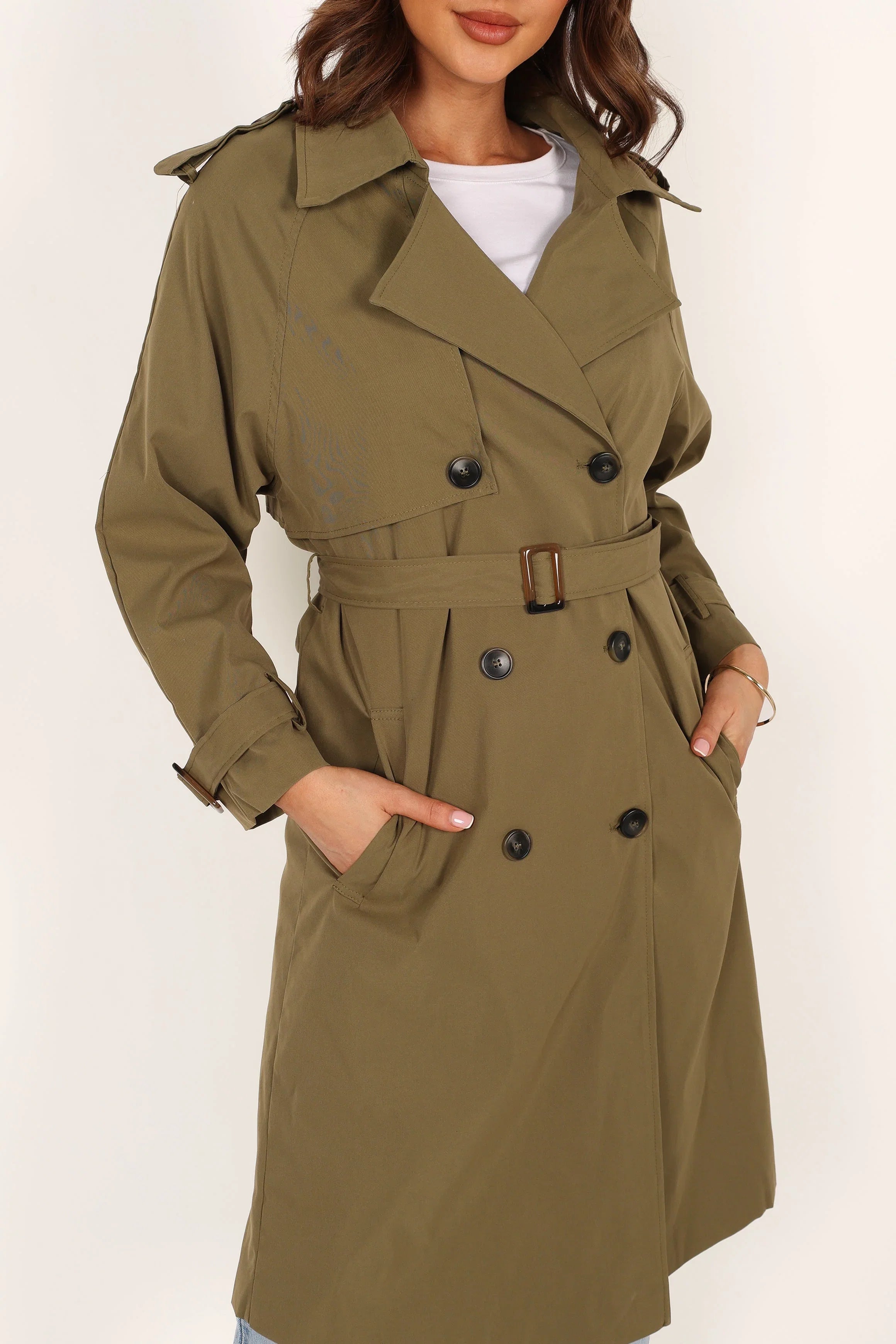 Trina Button Front Trench Coat Olive
