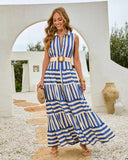 Harbor Light Striped Belted Maxi Shirt Dress