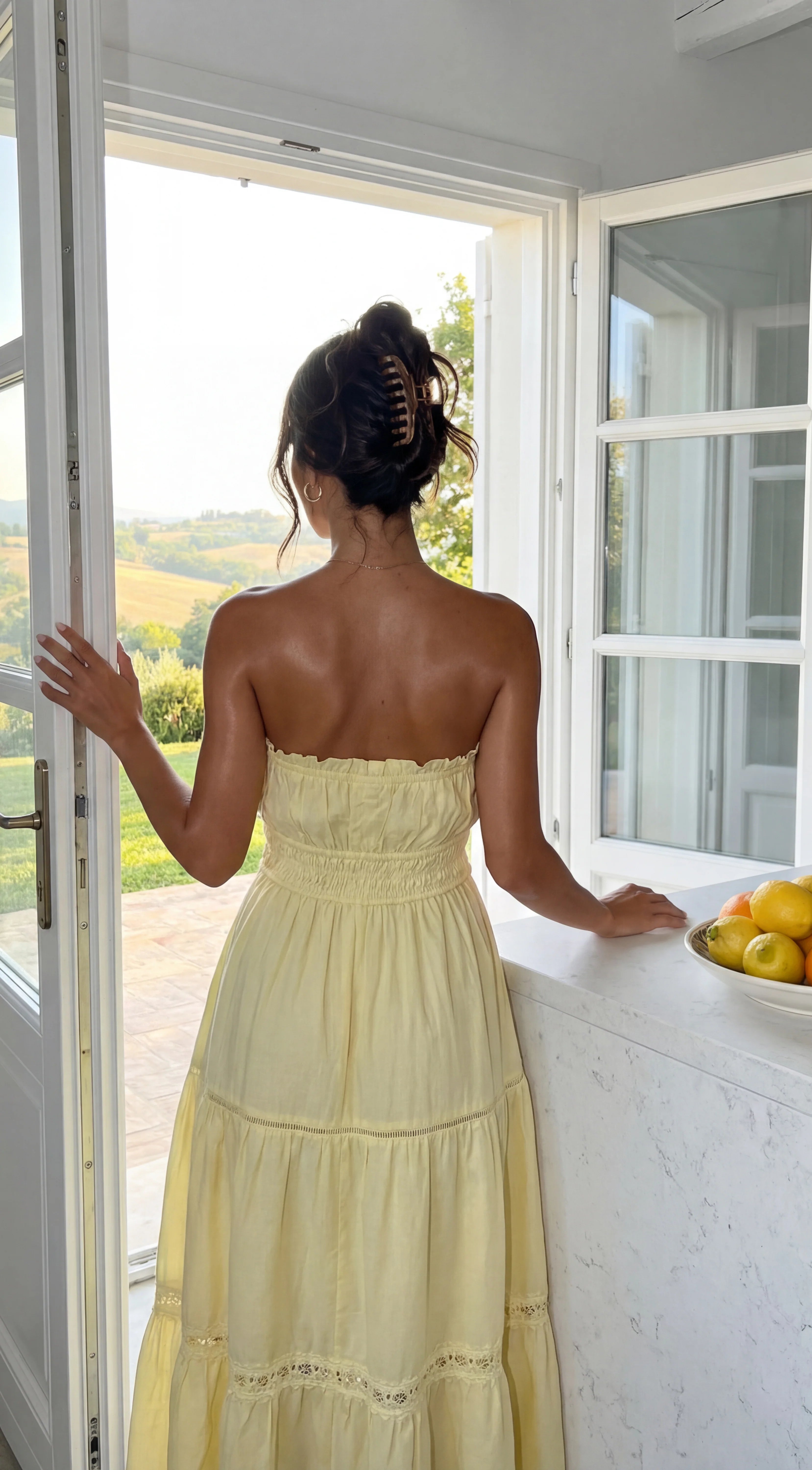 Sunbeam Tiered Lace Strapless Maxi Dress Butter Yellow