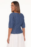 Saylor Denim Peplum Top Blue Medium Wash
